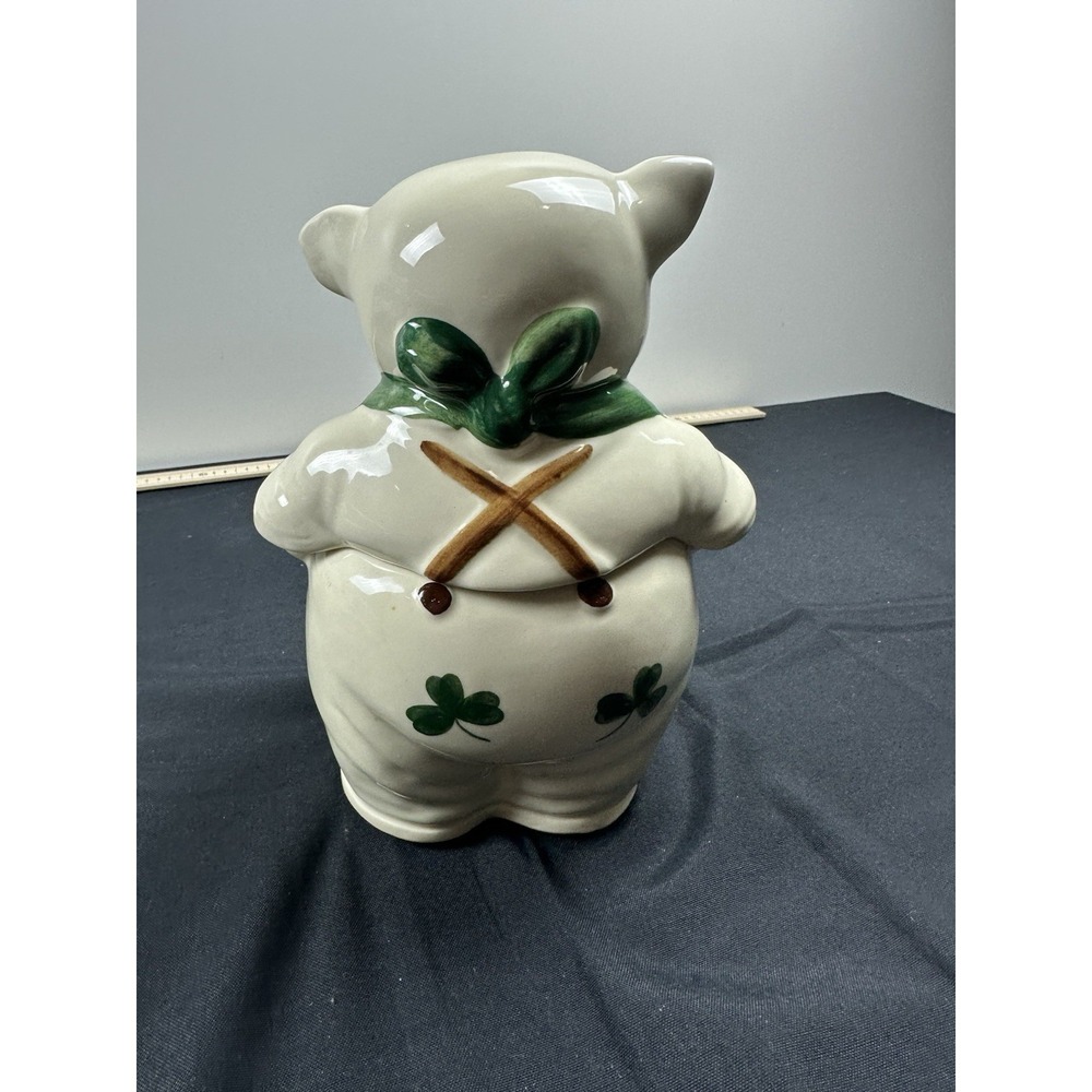 Vintage MCM 1940s- SHAWNEE POTTERY SMILEY Pig Shamrock Cookie Jar 11.25" - Picture 3 of 9